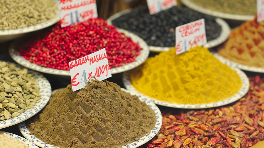 Colorful display of Iranian spices